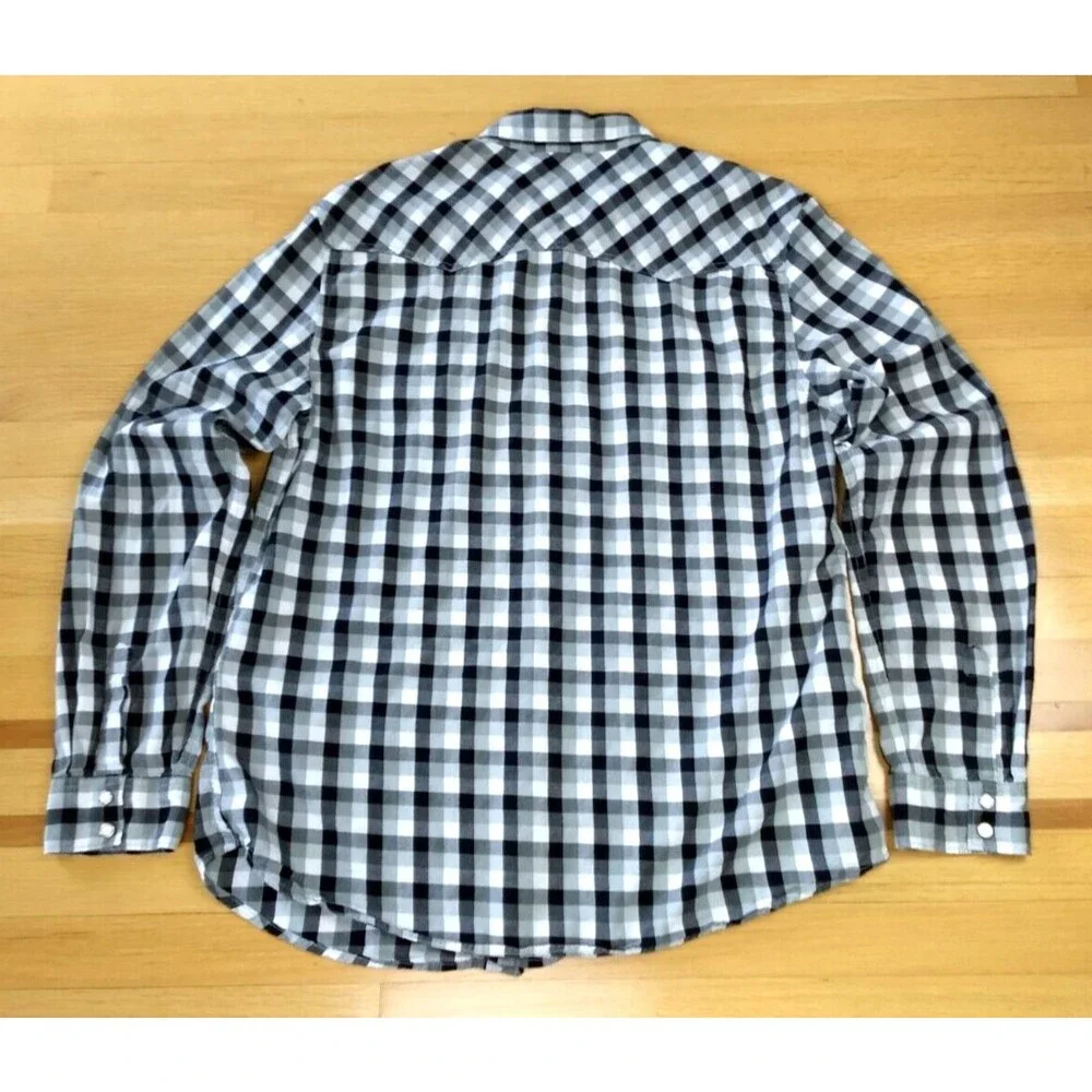 LEVIS Pearl Snap Shirt Mens XXL Plaid Buffalo Check Western Sawtooth Pockets 2XL